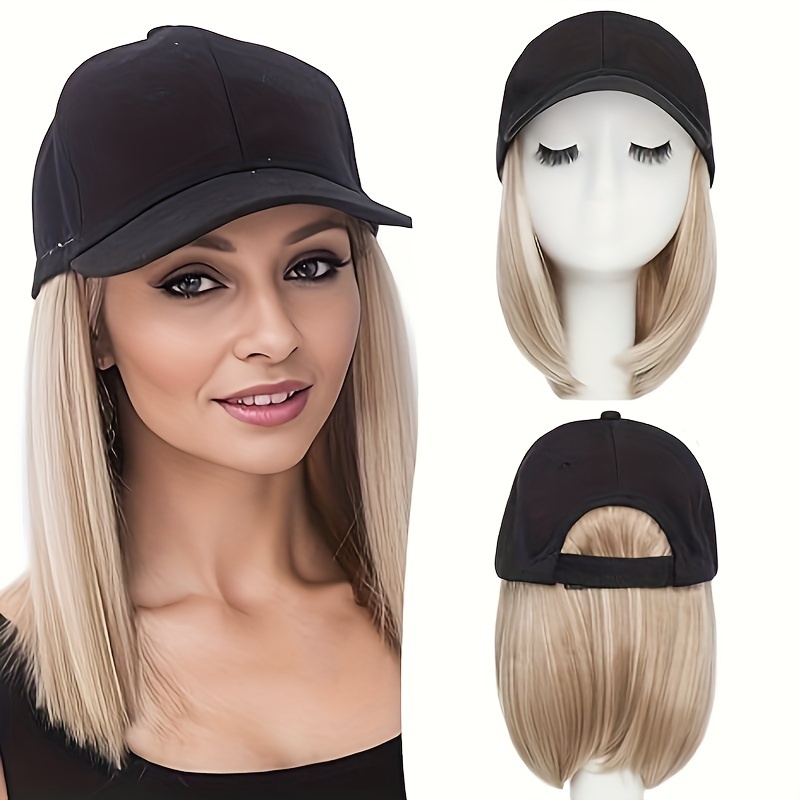 

Hat Wig Short Straight Wig For Women Synthetic Wig Daily Use Easy To Wear For All People