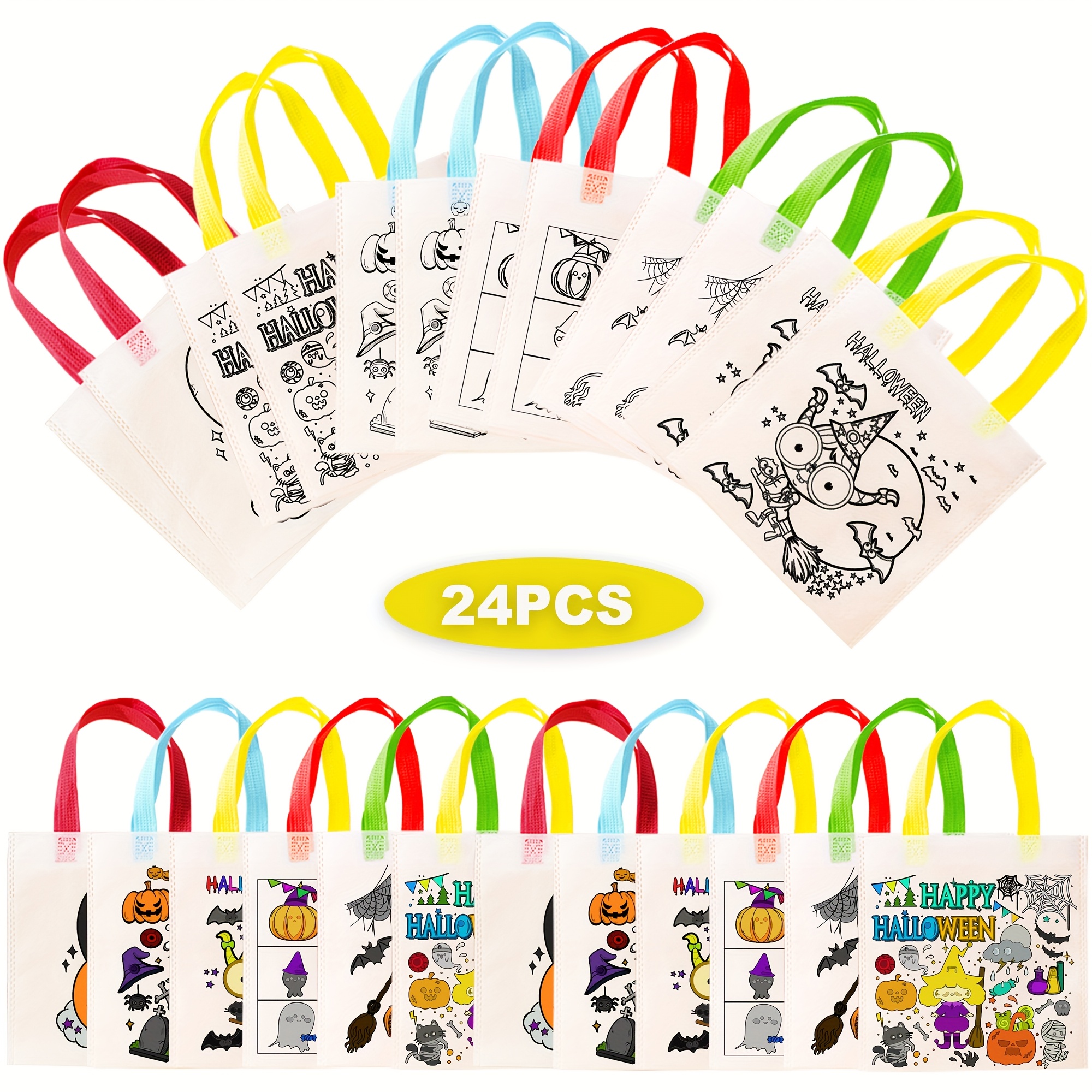 Gift For Her/him 24pcs Reusable Halloween Gift Bags With Doodle Designs For Party Gift Wrapping Supplies
