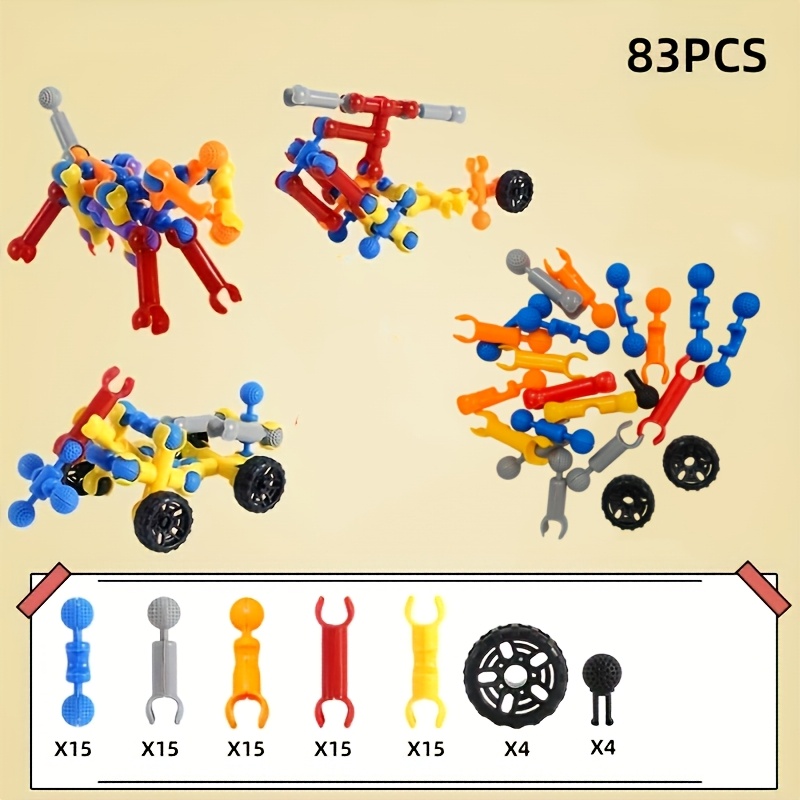 Image of Building Toys, 83 Piece Stem Toys For Kids Boys And Girls Christmas Birthday Gifts Children Building Blocks Creative And Educational Kids Toys Projects, Random Colors