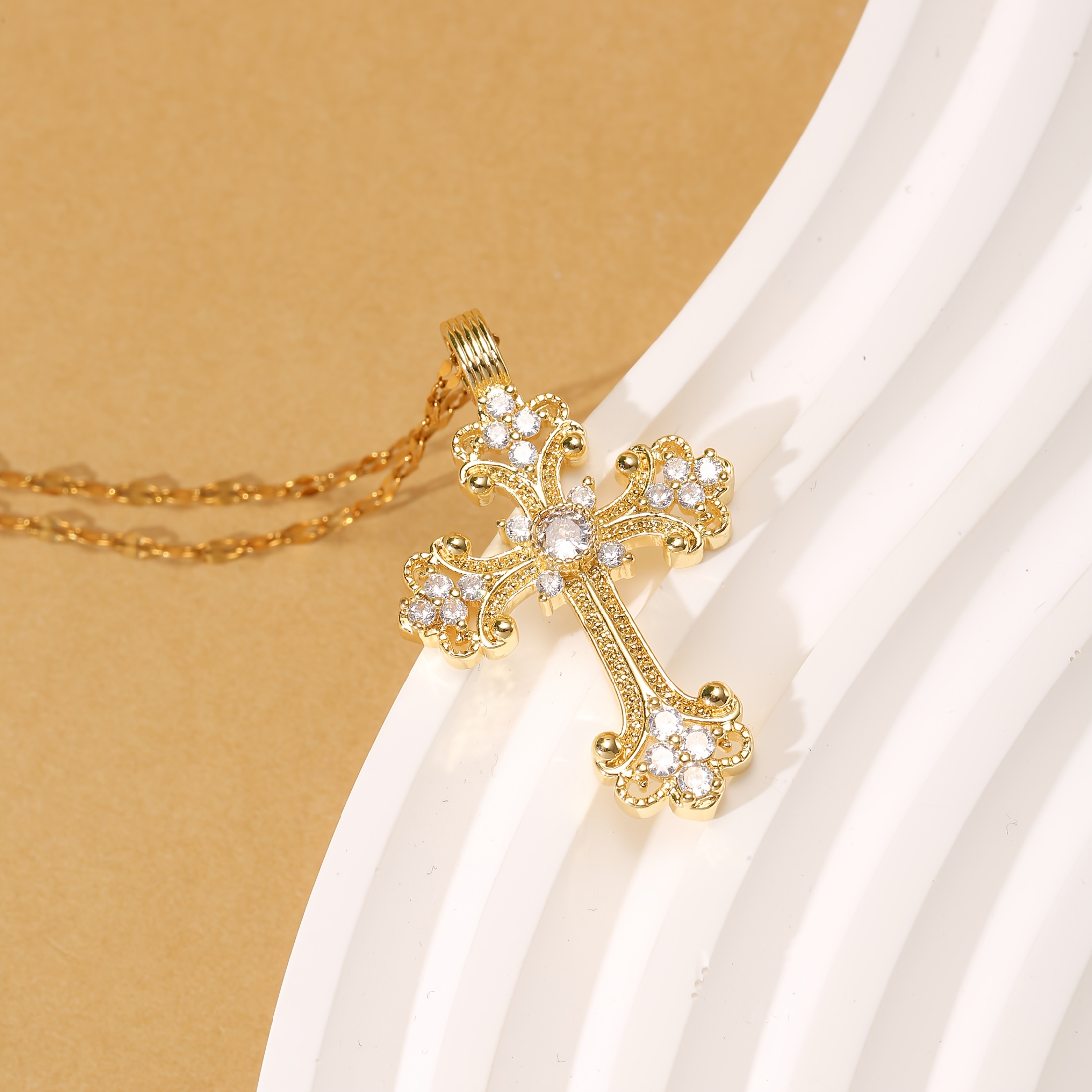 Image of Lnchran Women's & Suitable For Party Necklace - 1 Plated 304l Stainless Steel Low-allergy Cross Pendant, Vintage Cross Chain For Valentine's Day, Lunar New Year, Weddings & Daily Wear