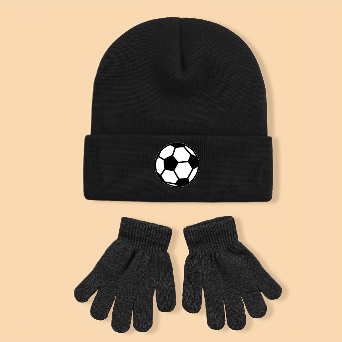 Image of 6pcs/2pcs 's Football Knitted Cap & Mitts Set, Boys' Winter Winterproof Set, Suitable For Autumn And Winter Outdoor Activities And Daily Warm Use, Suitable For Birthday Gifts