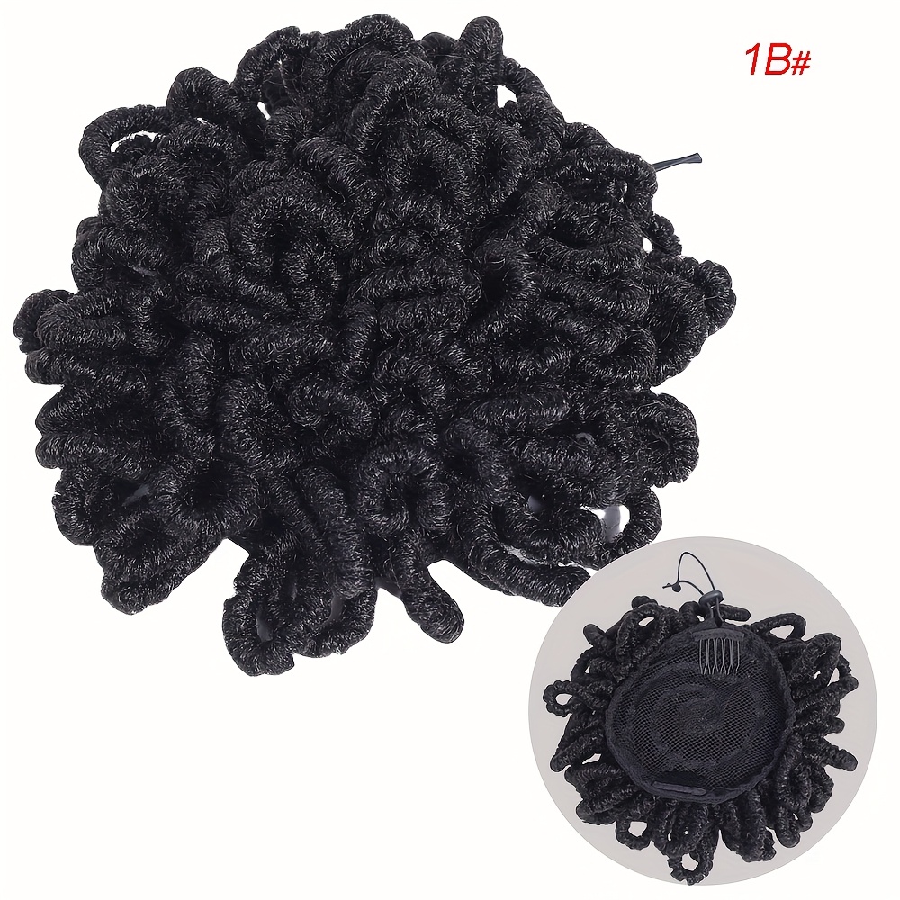 TEMU 1pc Dreadlocs Hair Bun Ponytail Extension For Women - Japan Synthetic Fiber Short African Classic Dreadlocs With Adjustable Drawstring, Elegant