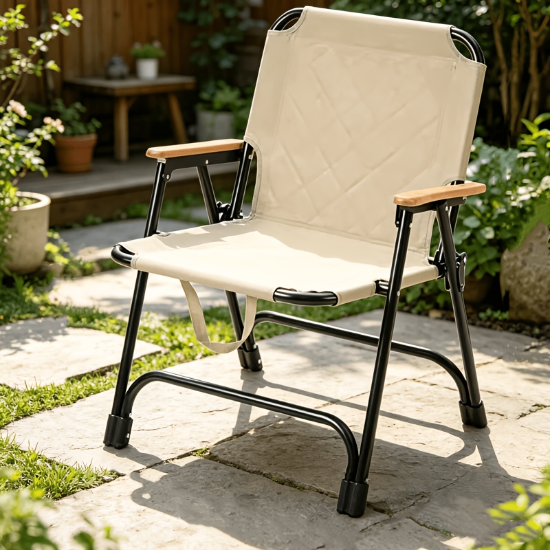 Patio Rocking Chair Outdoor Patio Folding Chair, Padded Foldable Camping Chair with Wooden Armrest, Lightweight Portable Lawn Chair for Backyard, Deck, Garden And Balcony