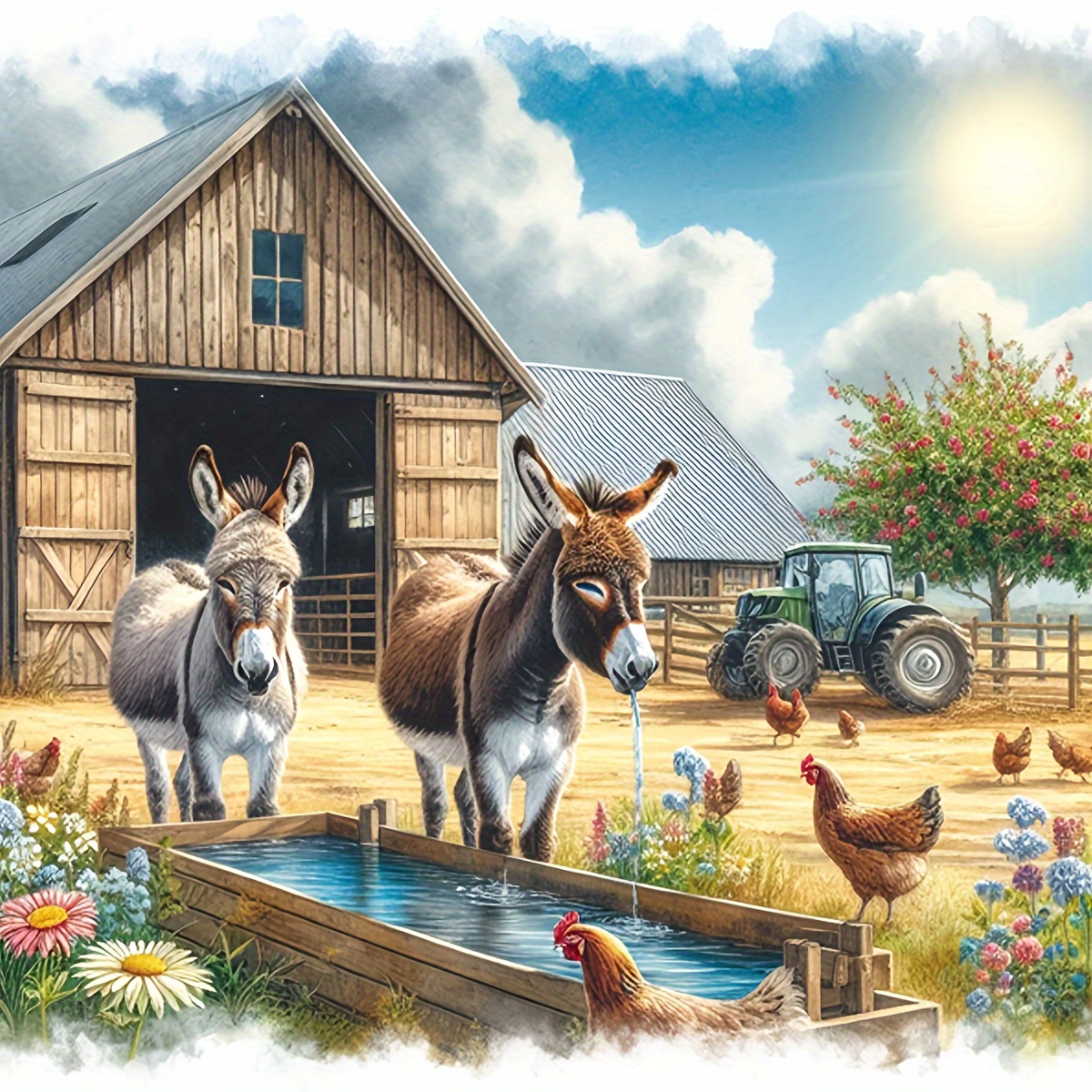 

7.9" X 7.9" Full Diamond Painting Kit: Farm Scene, Round Diamonds, Acrylic (pmma) Material, Diy Home Decor