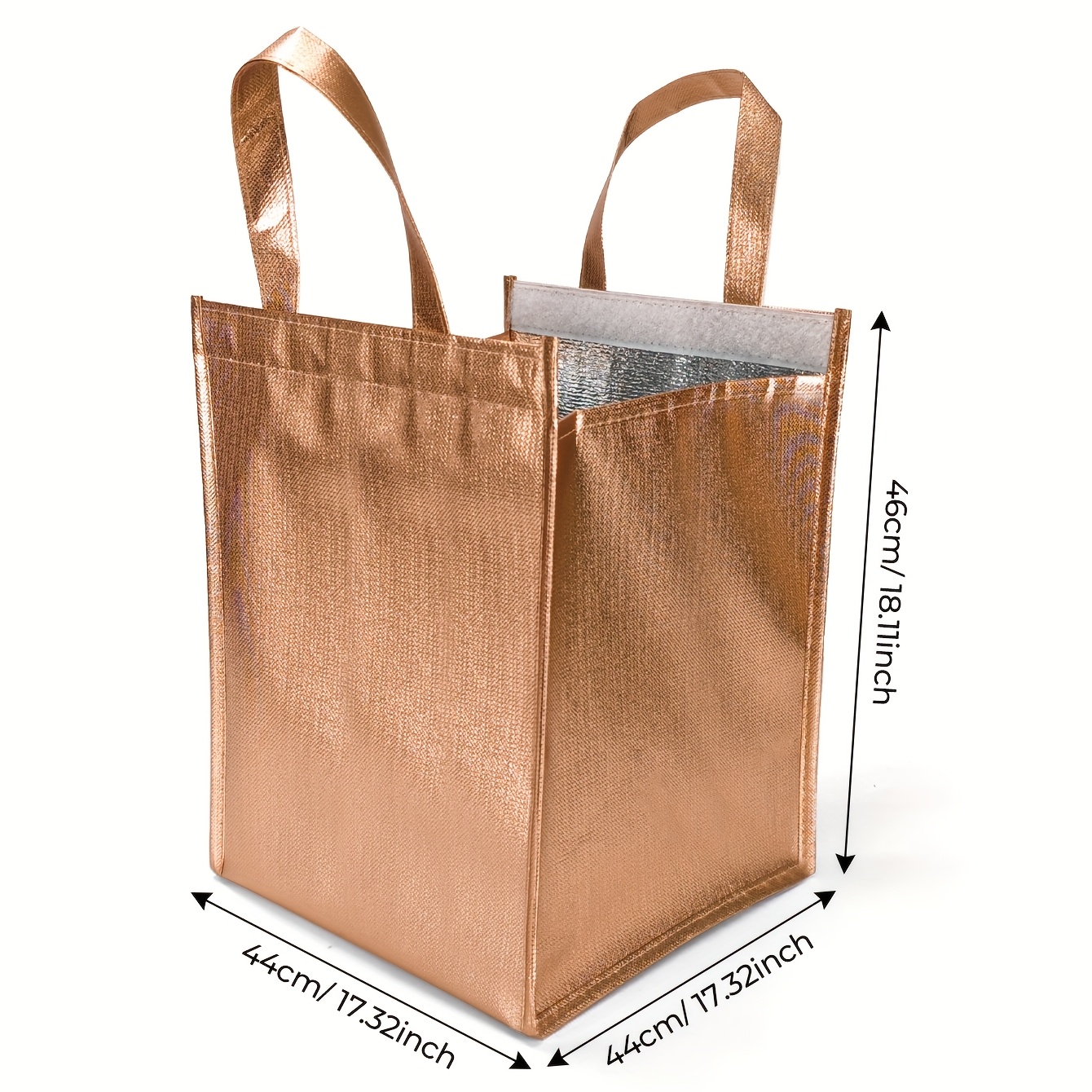 Image of Rose Golden Thermal Cooler Bag Suitable For, Large Capacity Pe Lunch Box & Picnic Bag With Tape Closure, Foldable Refrigerated Ice Bag For Pizza, Cake Transport, Outdoor Picnic, Camping,, Office Use