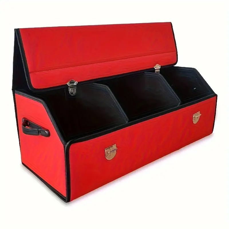Delicate Leather Car Trunk Organizer - Collapsible, Custom Fit For All Cars, Multi-Compartment Automotive SUV Car Organizer For Storage W/ Adjustable