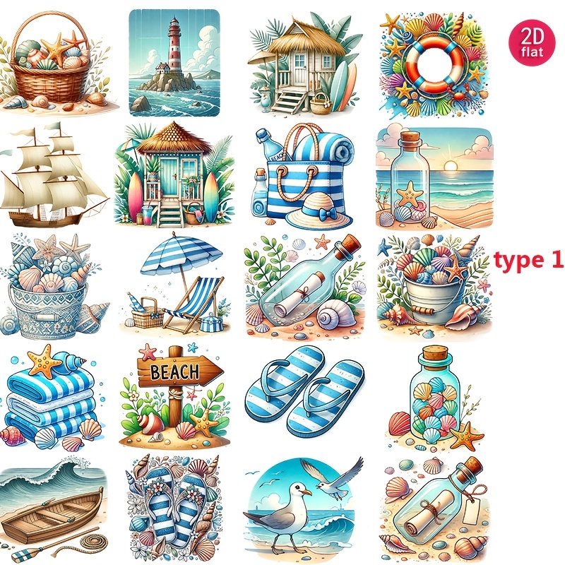 Image of 1pack 2d Falt Self-adhesive Stickers For Roller Skating And Cycling, S Nautical Collection Sublimation Pattern Stickers Diy Craft Decorative Sticker Packs, 2d Flat