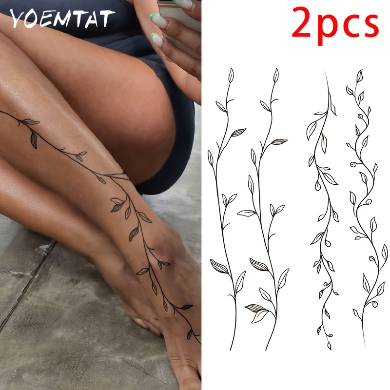 TEMU Zwei elegante, wasserfeste temporäre Tattoo-Aufkleber mit einfachen Pflanzen- und Blumendesigns, geeignet für Körperbemalung an Armen, anwendbar