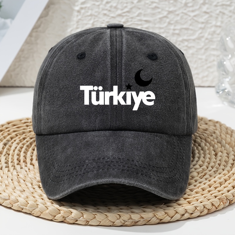 TEMU Turkiye Men' & Women' Vintage Lettering Baseball Cap - Adjustable Duckbill Hat With Turkiye Print, Lightweight Washed Curved Brim Suitable For