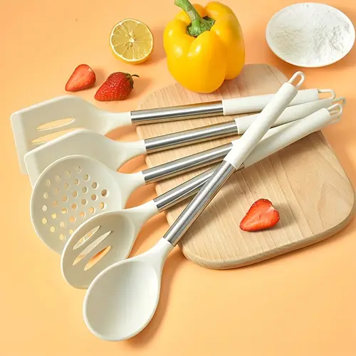 16pcs silicone kitchen utensil set with stainless steel handles non stick heat resistant cooking tools for thanksgiving halloween christmas gifts