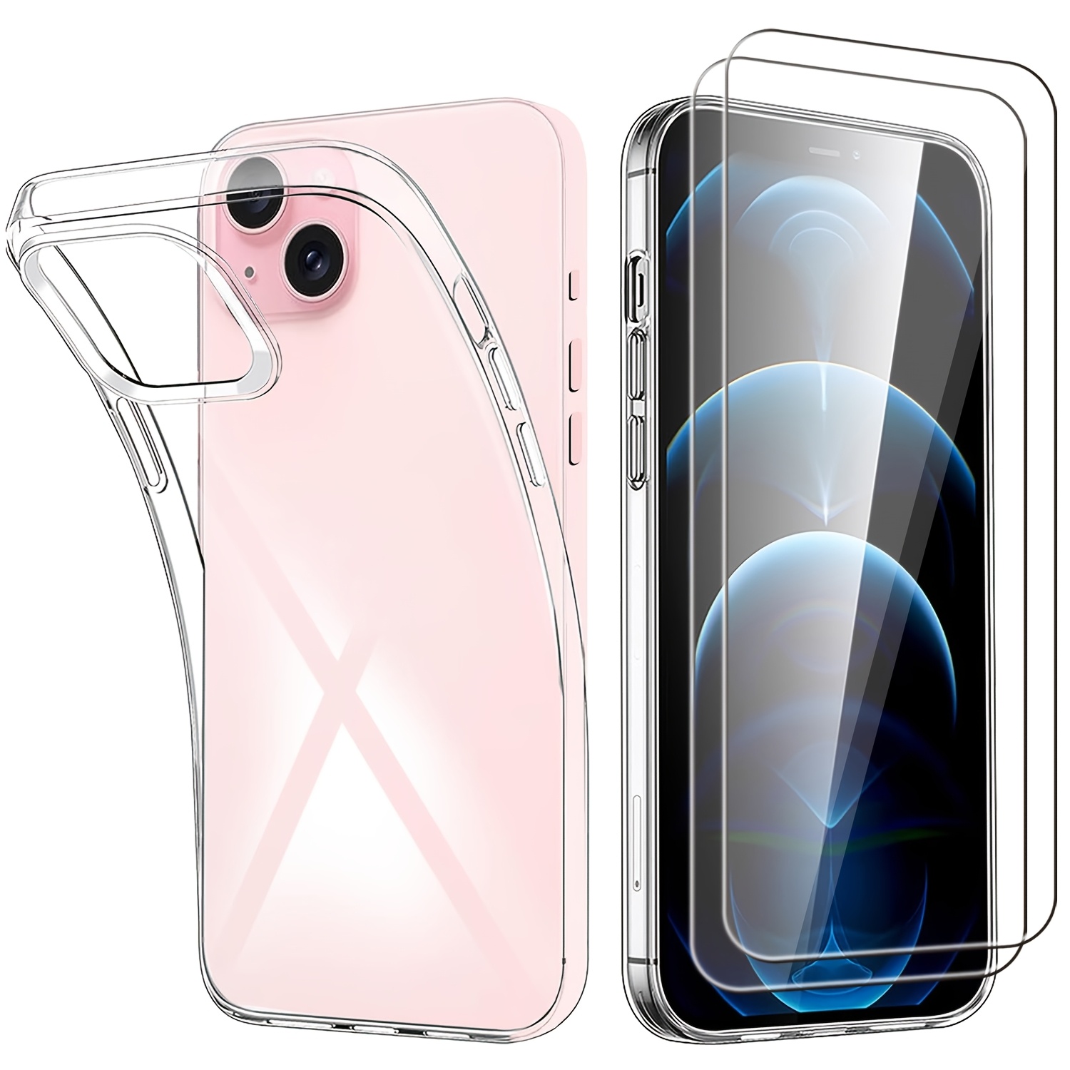 TEMU Phone Case - 3pcs [1 Phone Case With 2 Protectors] Shockproof Transparent Phone Cover For Iphone 17 Pro Max 17 17 17e 16e 16 Pro 15 14 13 12 11