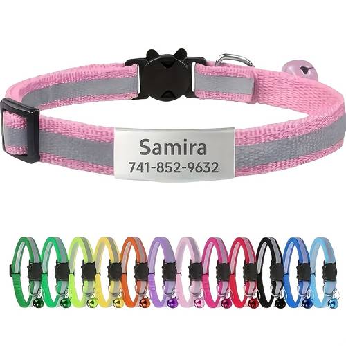 custom personalized reflective safety cat collar adjustable kitten collar custom and phone number detachable safety collar