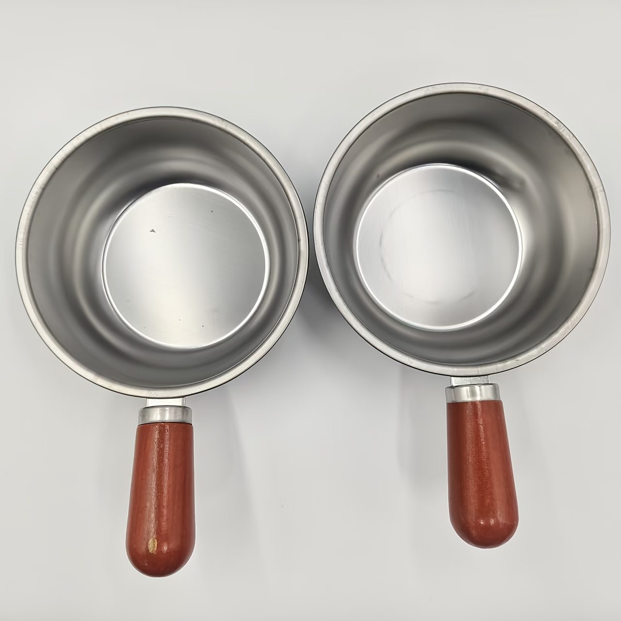 TEMU Lot de 2 casseroles en acier inoxydable avec manche en bois à la chaleur - Compatibles induction, base antidérapante, répartition uniforme de la