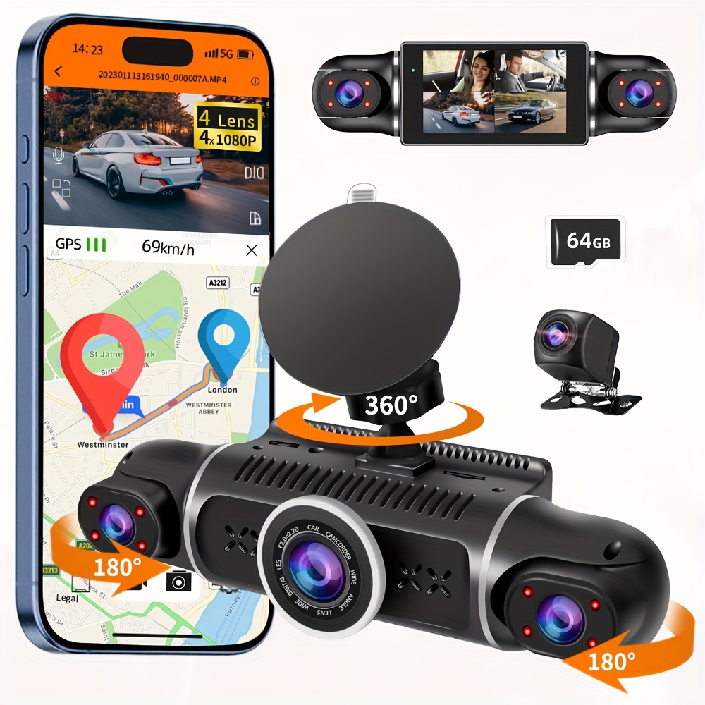 

4 Cameras 4 Channel Car Dvr Car Recorder With Wififhd With Gps Position Wifi Cell Camera Front And Reverse Parking Monitor Front Rear Inside, Free 64g Card