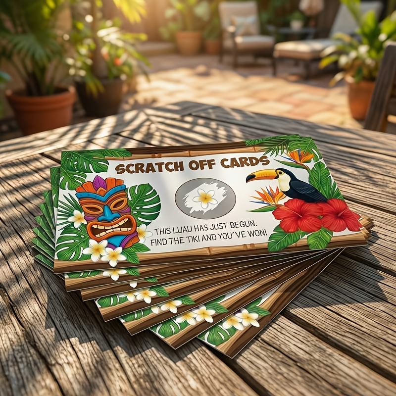 TEMU 40 biglietti da scratch estivi, carte da gioco a tema hawaiano Luau e Tiki, 5 biglietti vincitori e 35 biglietti non vincitori, adatti per feste