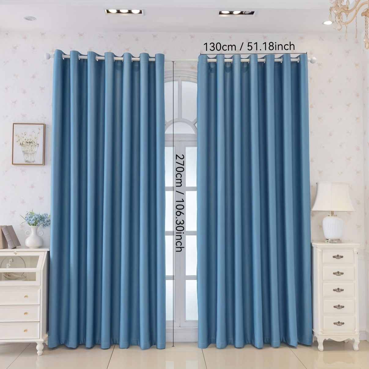TEMU 2pcs (light Blue Solid Color) Finished Light-blocking Curtains With Perforated , Suitable For Living Rooms, Bedrooms, Study Rooms, And Home