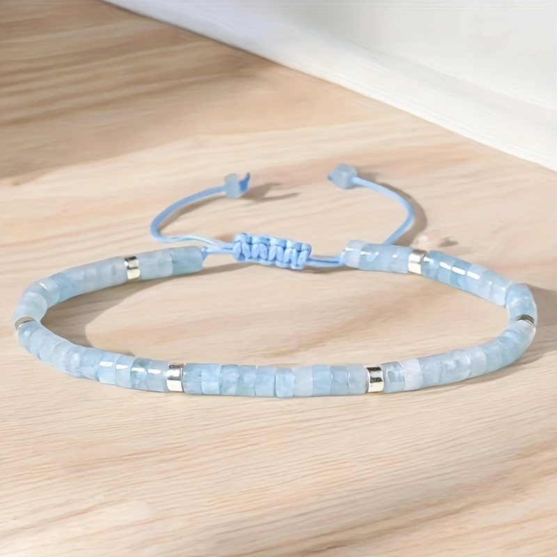 

Adjustable Blue Aquamarine Stone Bracelet - Dainty & With Natural Stones, Casual Attire Or As A Gift, Aquamarine Jewelry