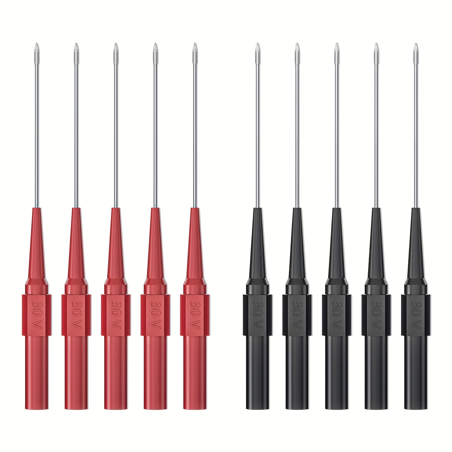 E-shop 10-teiliges schwarz-rotes Prüfspitzen-Set mit 4-mm-Bananensteckern 0,7-mm-Nadeln | Zerstörungsfreie Drahtdurchdringungssonden für Kfz-Tester
