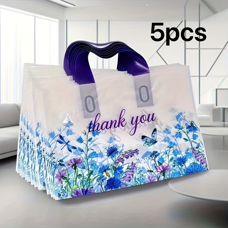 Gift For Her/him 10/5pcs Purple Blue Floral Thank You Gift Bags, Printed "thank You" Handheld Gift Bags, Elegant Plastic Shopping Bags, Suitable For Valentine's Day, Christmas, Small Shops, Weddings