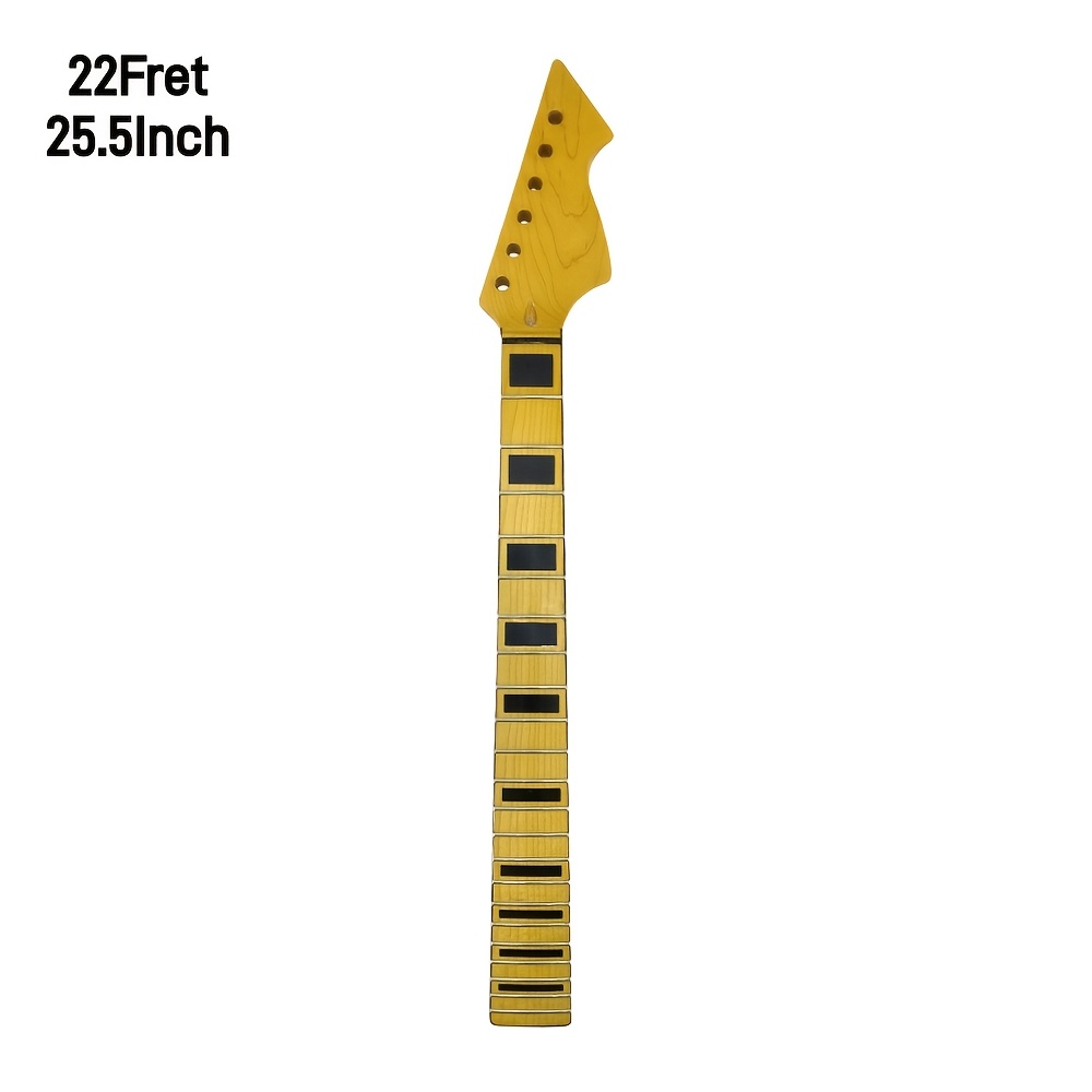 Image of Wuqimusc Electric Guitar Neck Replacement - 22-fret -on Scale With Heel, 25.5-inch Length, Wood & Black Block Inlay Suitable For Diy Guitar Parts, -on Installation For /professional Builds