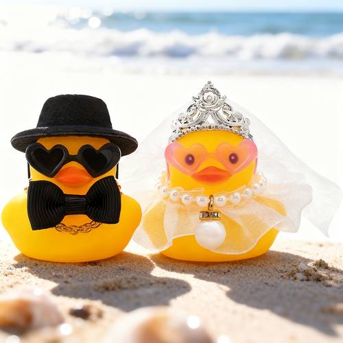 2pcs romantic couple duck ornament set bride and groom design fun and elegant suitable for couple wedding arch table centerpiece and holiday ambiance decor
