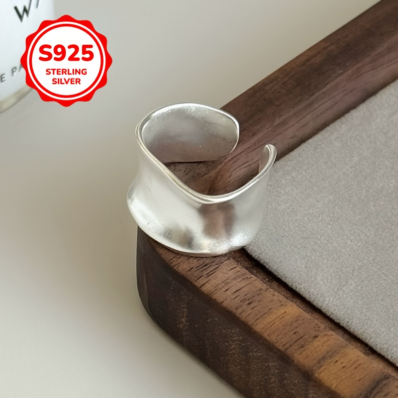 925 Silver Adjustable Wide Band Geometric Open Ring