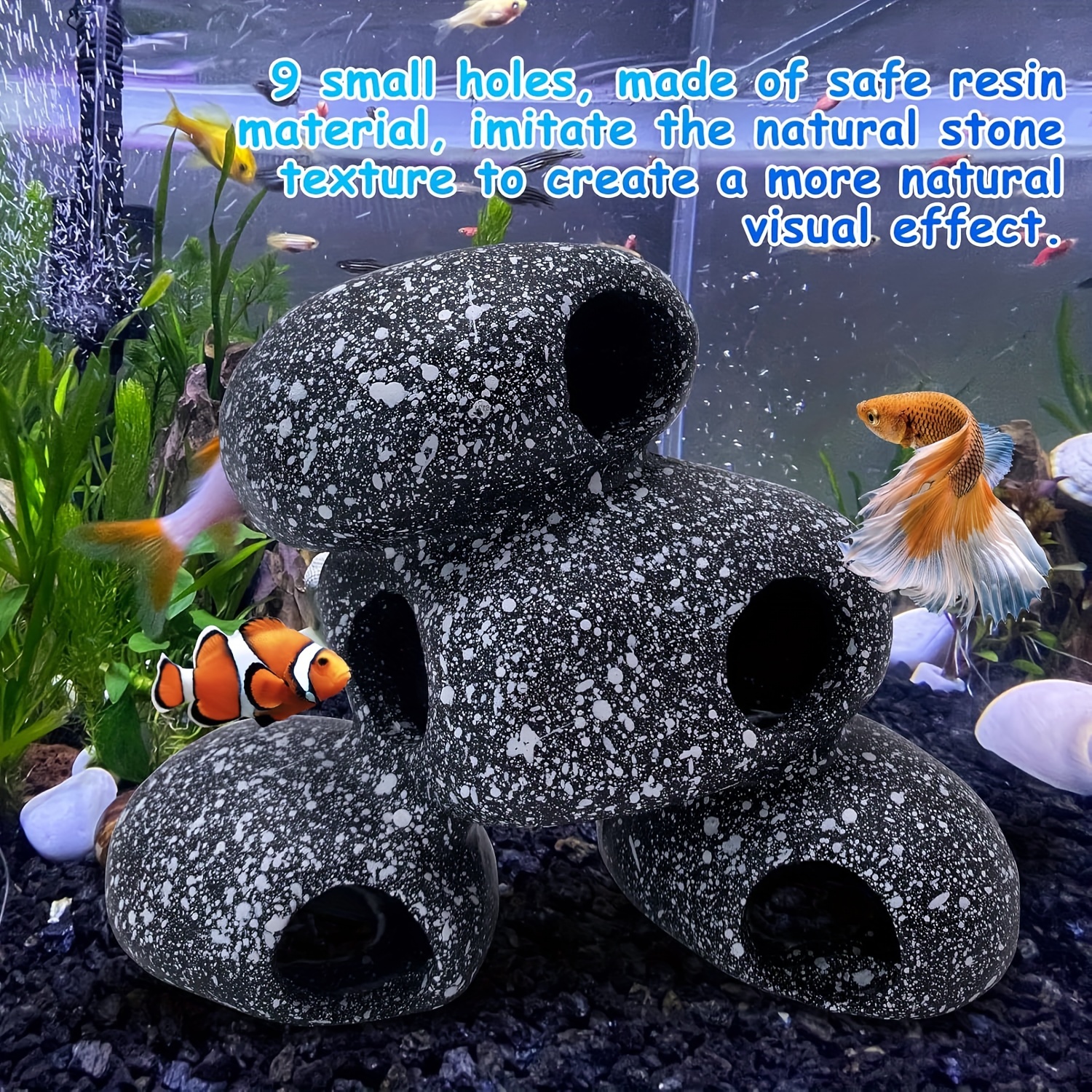 

Ornement d'Aquarium en Résine à 9 Trous - Texture de Pierre Naturelle, pour Poissons & Crevettes, Matériau ABS Sûr, Abri Multiniveaux pour Aménagement et Décoration d'Aquarium, Accessoires d'Aquarium