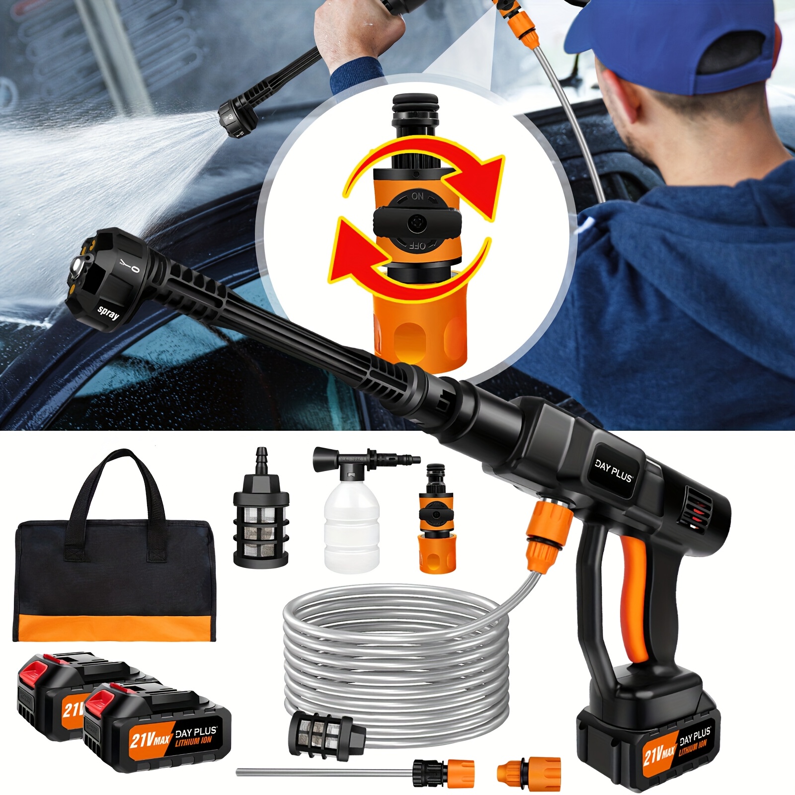 Cordless Pressure Washer Gun 2x Battery Portable Power Washer Cleaner Large Battery Powered High Pressure 652psi Car Wash Device For Washing Cars, Watering Flowers, Cleaning Floors 2x Batteries