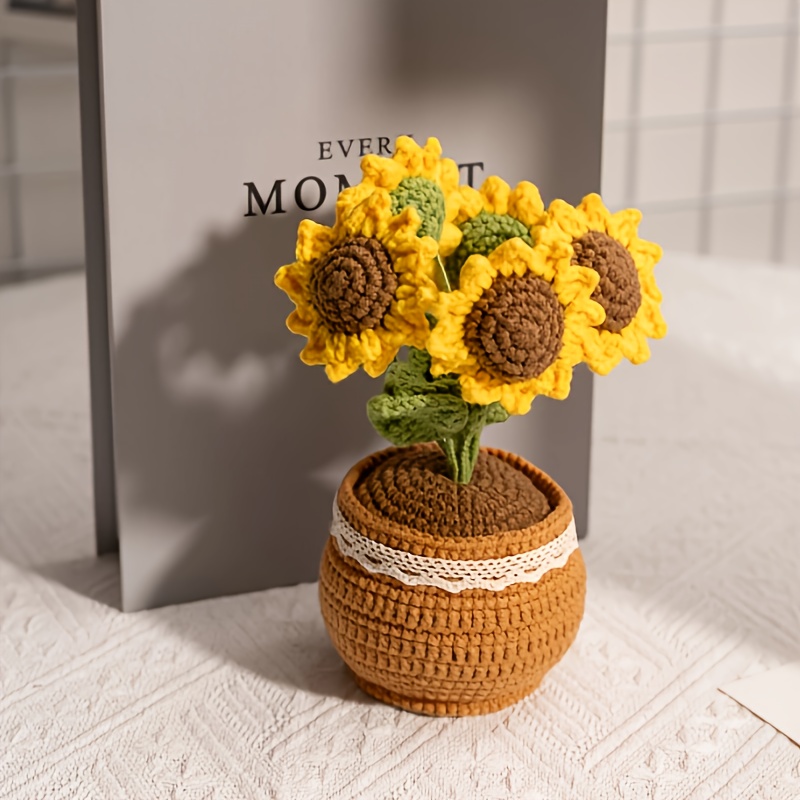 Image of A Handmade Woven Sunflower Potted Plant, And Sunflower Small Potted Plant, Suitable For Room And Living Room Decorations, Ornaments, Christmas Decorations