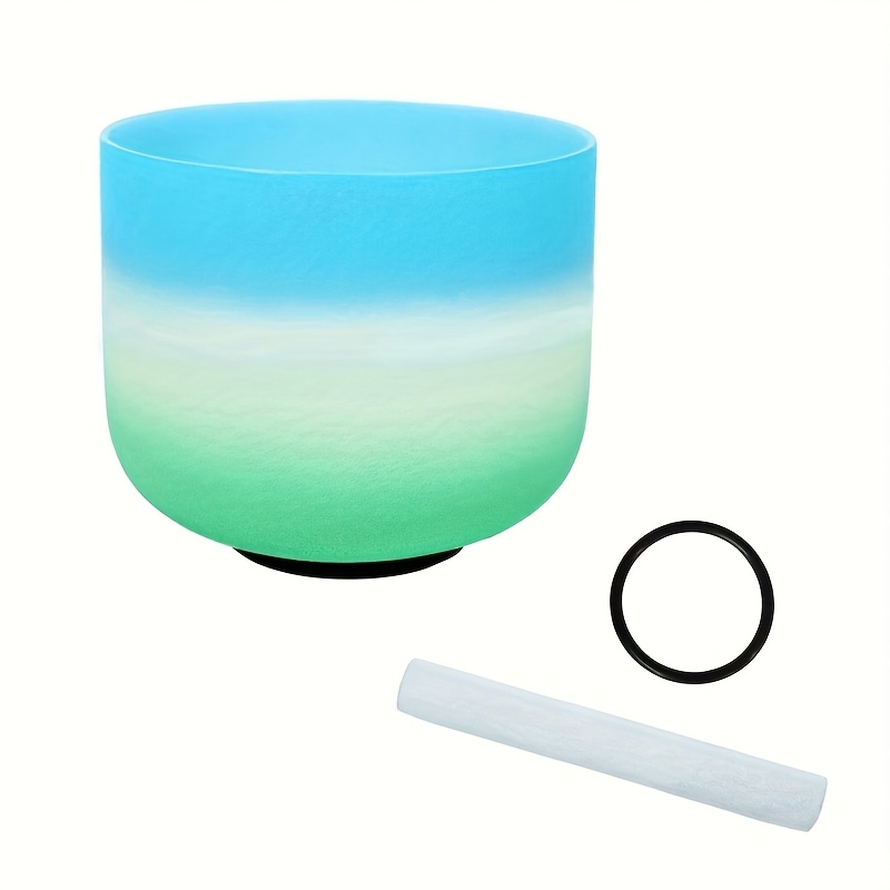 Single Blue Green Gradient Frosted Quartz Singing Bowl, Singing Bowl Singing Bowls Sound Bowl Crystal Bowl With Rubber Striker & O-ring For , Yoga Relaxation & Deep Sound Relax