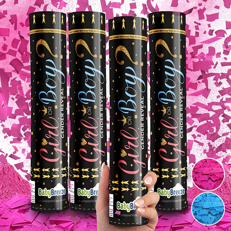 4pcs Set Gender Reveal Confetti Poppers, Gender Reveal Party, Confetti Popper Set, Gift Shower Decoration Supplies, Colorful Confetti And Pink And , Party Supplies Halloween And Christmas Decorations
