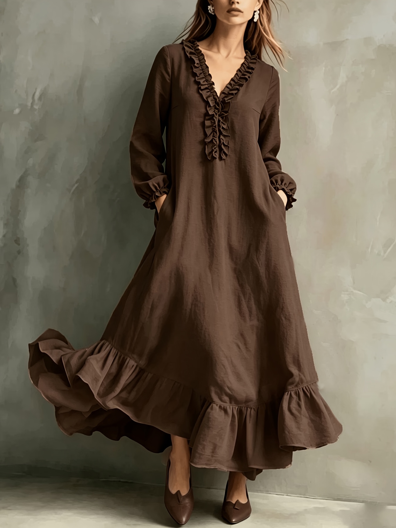 brown embroidered rose dress temu women Elegant dress