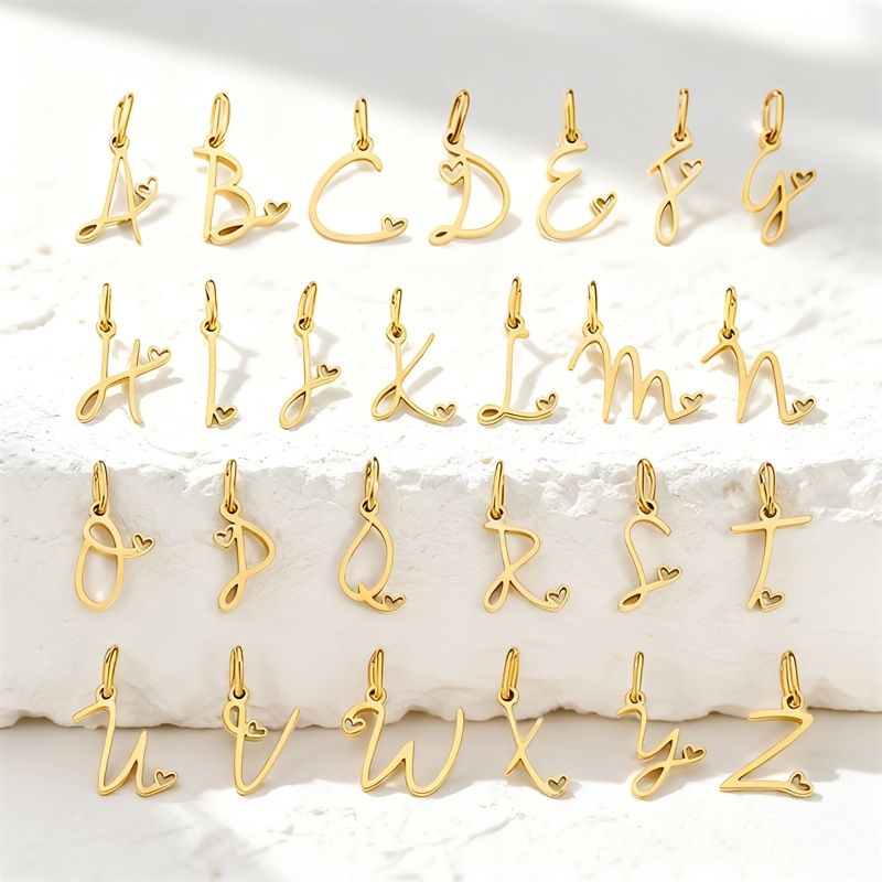 26pcs Heart-Shaped English Alphabet Charms, Stainless Steel Set