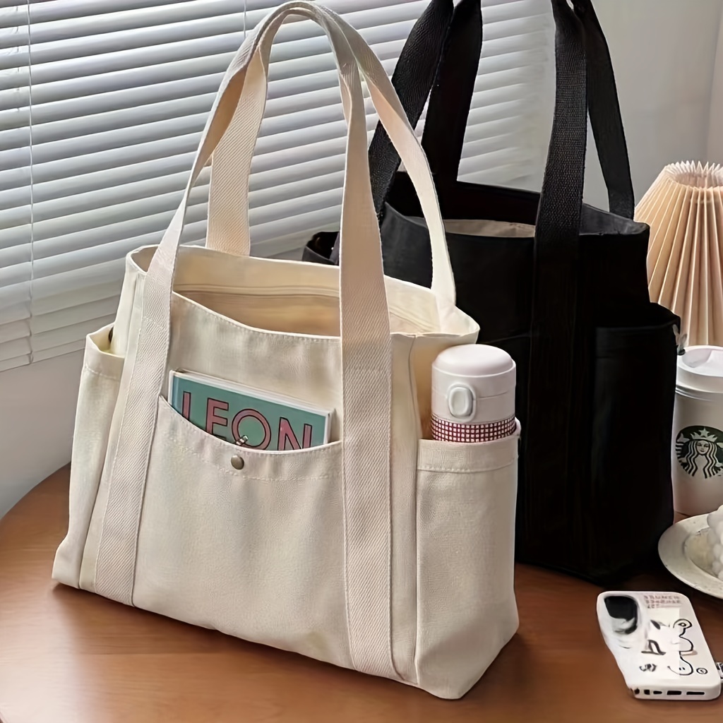 

Canvas Tote Bag With Zipper Closure - And For Work, Travel, And Use - Hand Washable Canvas Material