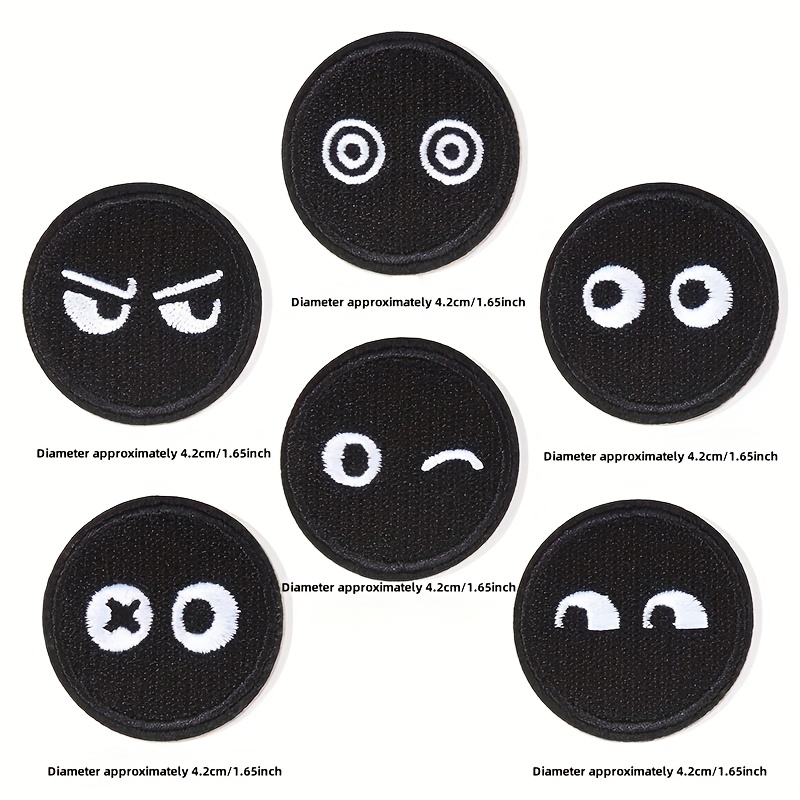 2/6pcs Black Embroidered Fabric Patches, Self-adhesive No-sew Clothing Pants Bag Hole Repair Stickers Cartoon Decorative Appliques