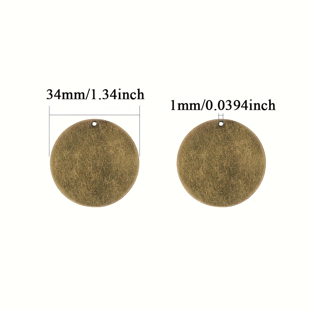 Image of 2d Flat - 5pcs Metal Tags, Brass Stamping Pendants, Flat Round, Antique Bronze, 34x0.5mm, Hole: 1mm, For Jewelry Making, For Gifts Making Additions, Metal Stamping Tools