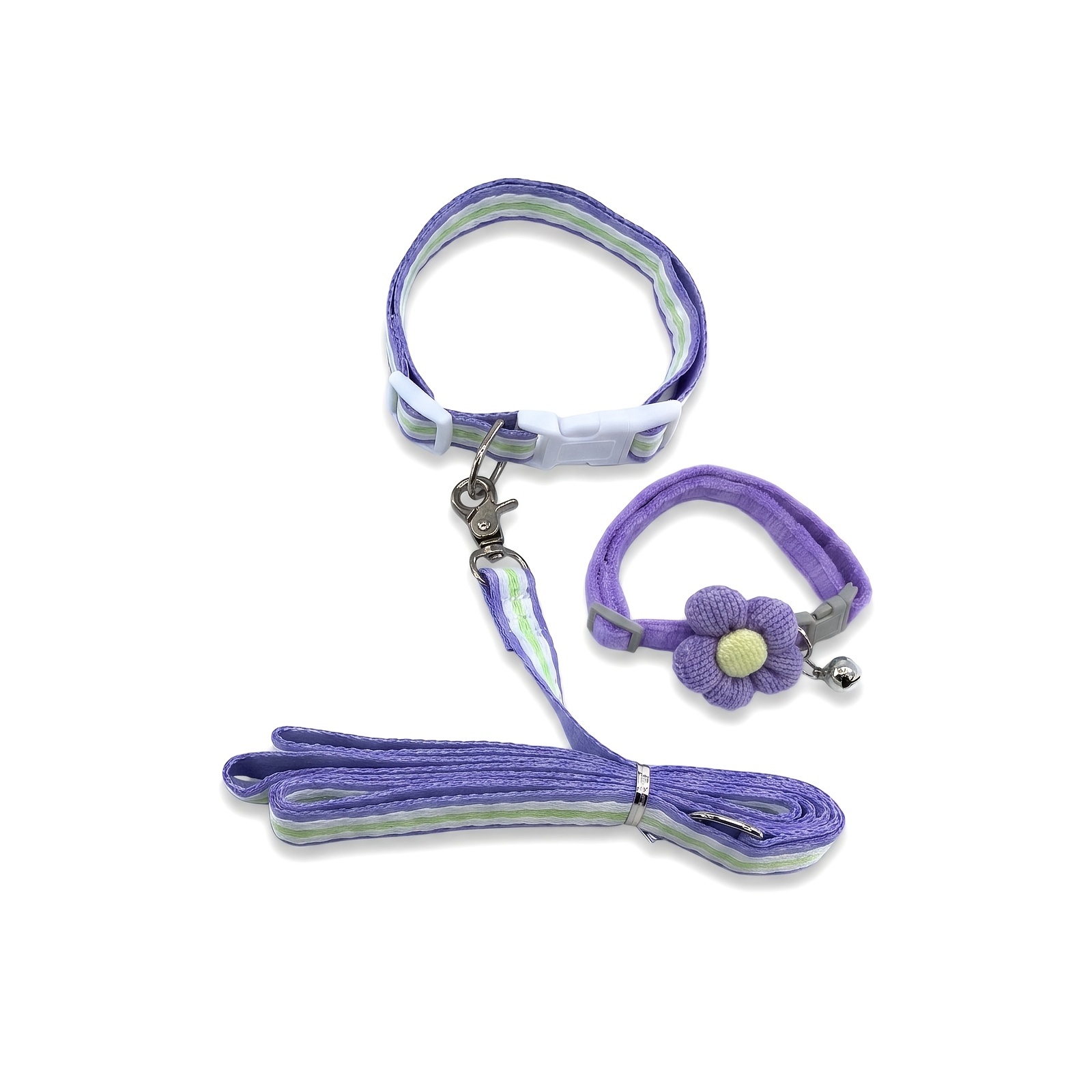 2pcs Knitted Flower Pet Collar and Leash Set