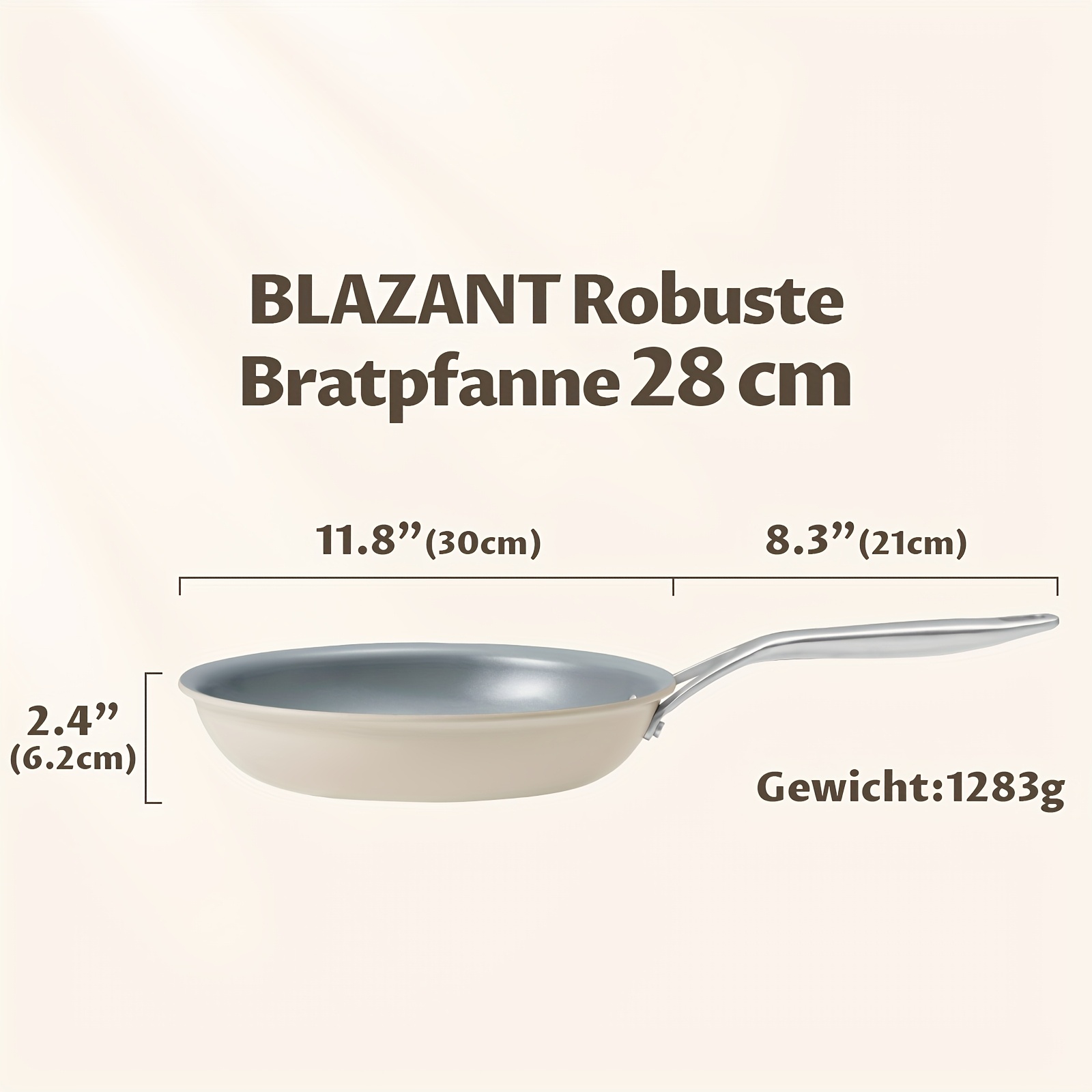 E-shop Keramikpfanne Induktion 20 24 28cm, Beige, Keramikpfanne ohne PTFE und , Antihaft-Kochplatte für alle Herdarten