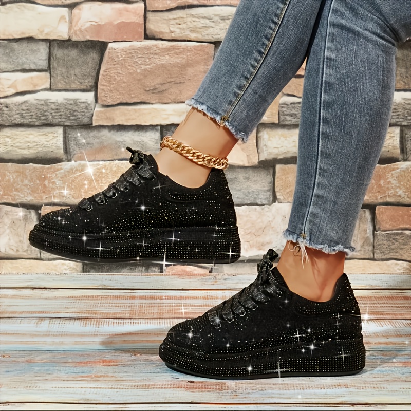 Plateau Sneaker Glitzer Turnschuhe Schwarz Schwarze Plateau