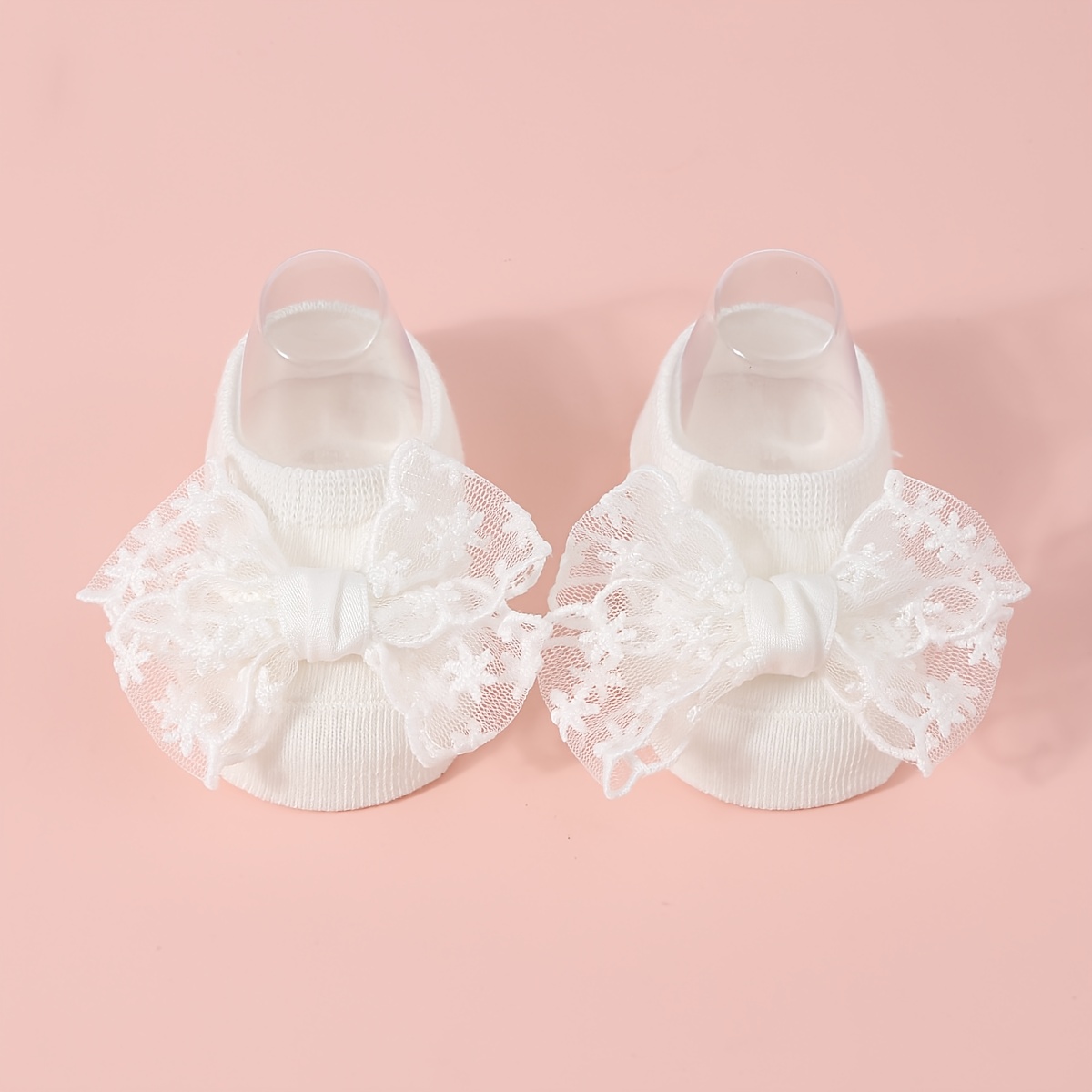 Image of A Set Of 1 Pair Of Baby Socks With Lace And Bow, Suitable For Infants Aged 0-1 Year, Featuring Non-slip Soles For Walking