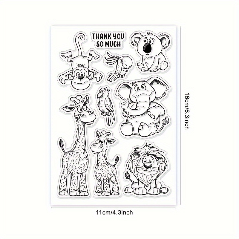 Transparent Stamps Featuring Wild Animals , , Giraffes, Monkeys, , And Birds, Designed For Scrapbooking, Card Making, Album Creation, Journaling, And Art Projects