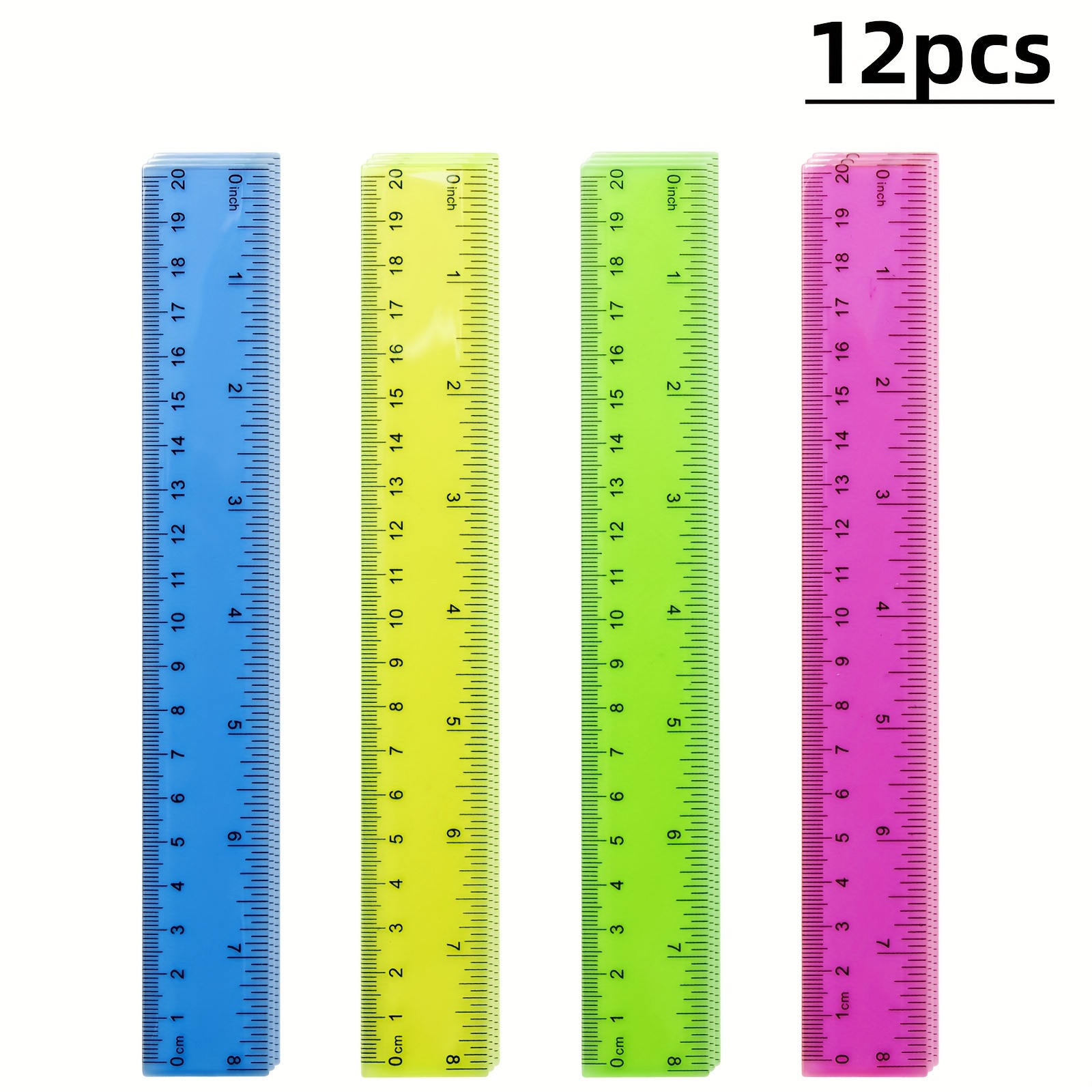 8-inch 20cm Transparent Colored Plastic Ruler, A Measuring Tool For Students, Suitable For Office Drawing And Measurement, Stylish Transparent Colored