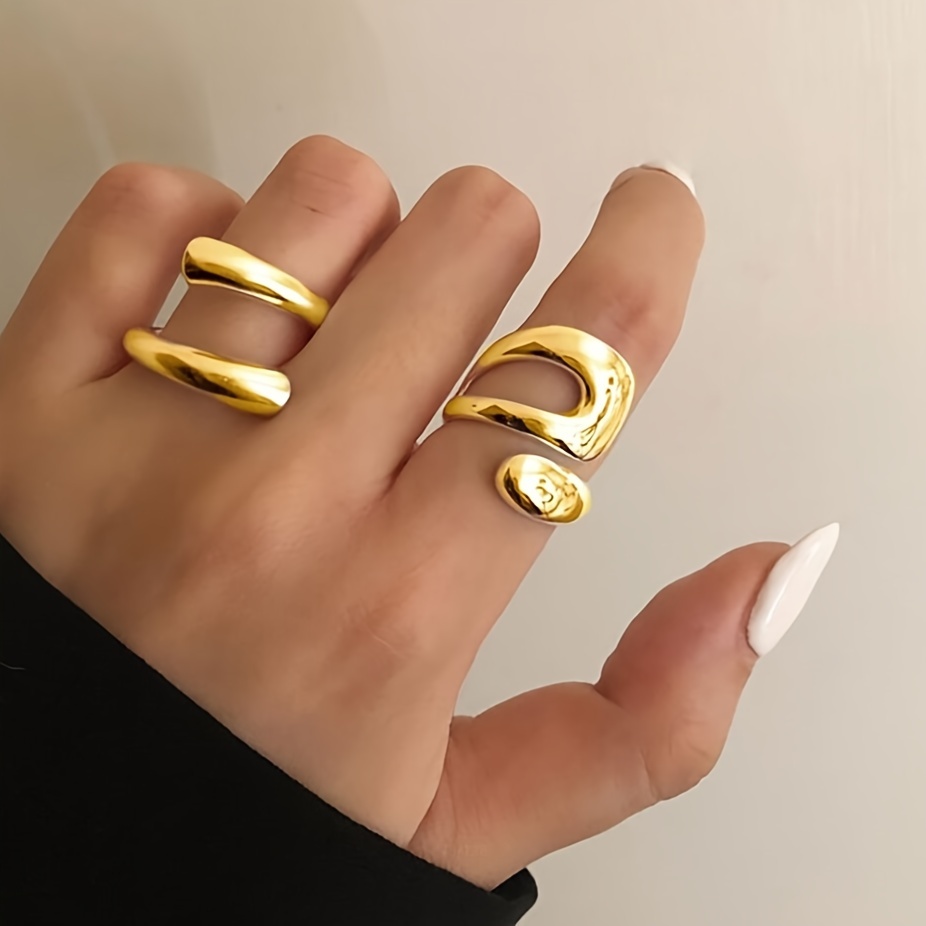 

2 Pcs/set, Women's Fashion Stackable Rings, Minimalist Middle Eastern Style Thick Adjustable Open Irregular Rings, For Ladies And Girls, Vacation & Simple Style