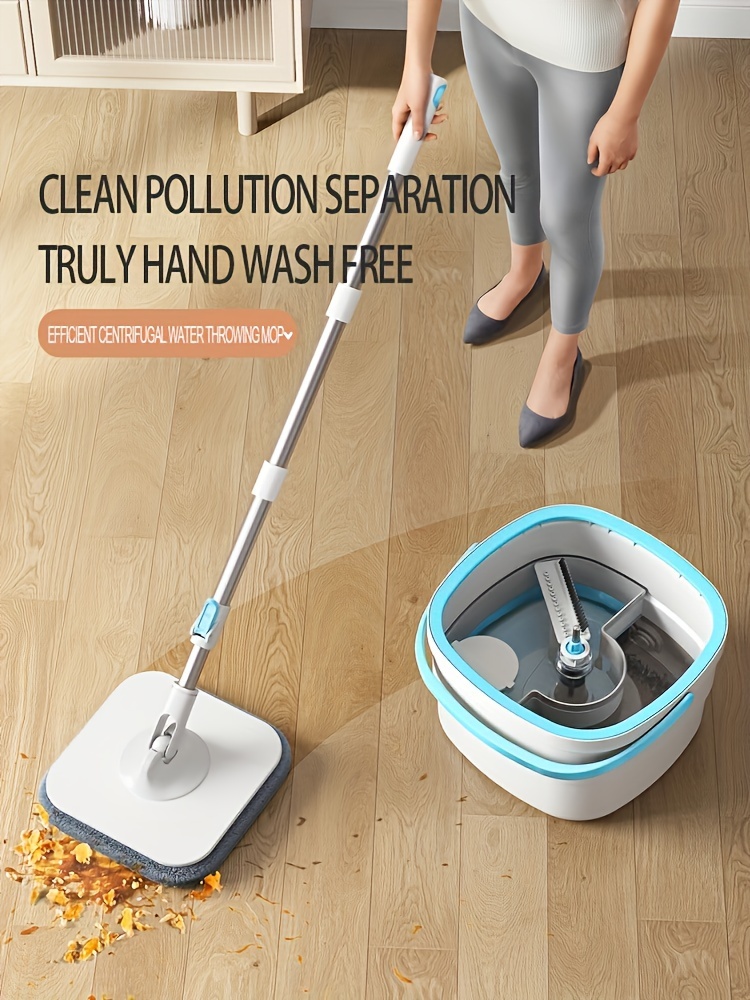 360 rotating square mop and bucket set with 2 replacement heads hands free wet dry use for hardwood tile marble floors ideal for home kitchen bathroom cleaning mop pads details 1