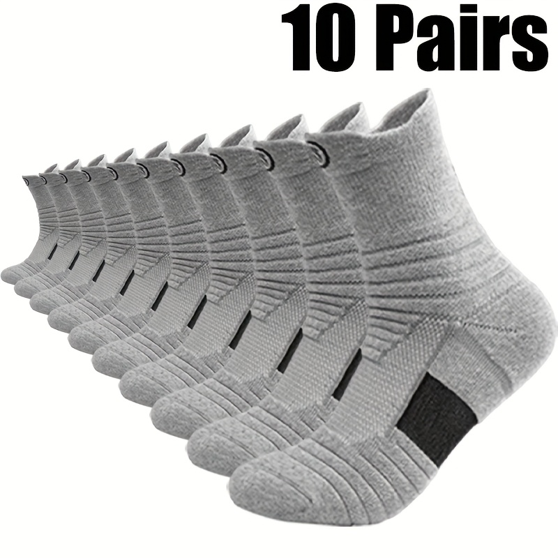 Image of 10 Pairs Autumn Winter New Warm Sweat-absorbing Easy Versatile Solid Color Contrast Style Mid-calf Socks Men Women Same Style Sports Socks Suitable For Matching Sneakers Casual Shoes, Sweat-resistant