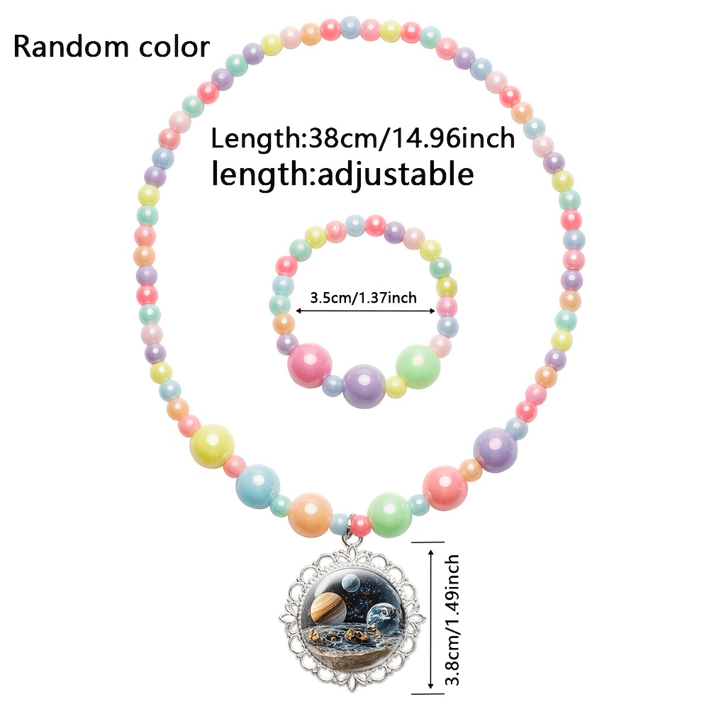 2pc Cosmic Planet Design Necklace and Bracelet Set