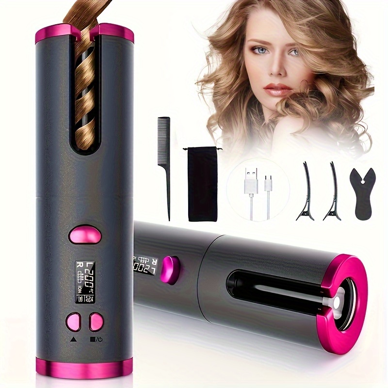 

Cordless Automatic Curling Iron, Portable Electric Curling Iron With Lcd Temperature Display, Fast Heating, Automatic , Ceramic Curling Iron, Usb Charging, Suitable For Travel And Home Use