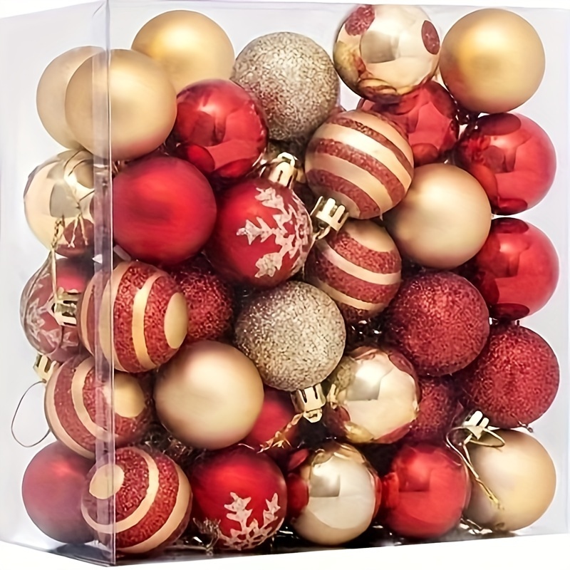 

50pcs Classic Christmas Ornaments, 4cm Round Plastic Hanging Balls For Tree Decoration, Holiday Decor For Wedding, Thanksgiving, Halloween, Valentine's Day - No Feathers, Christmas Party Decorations