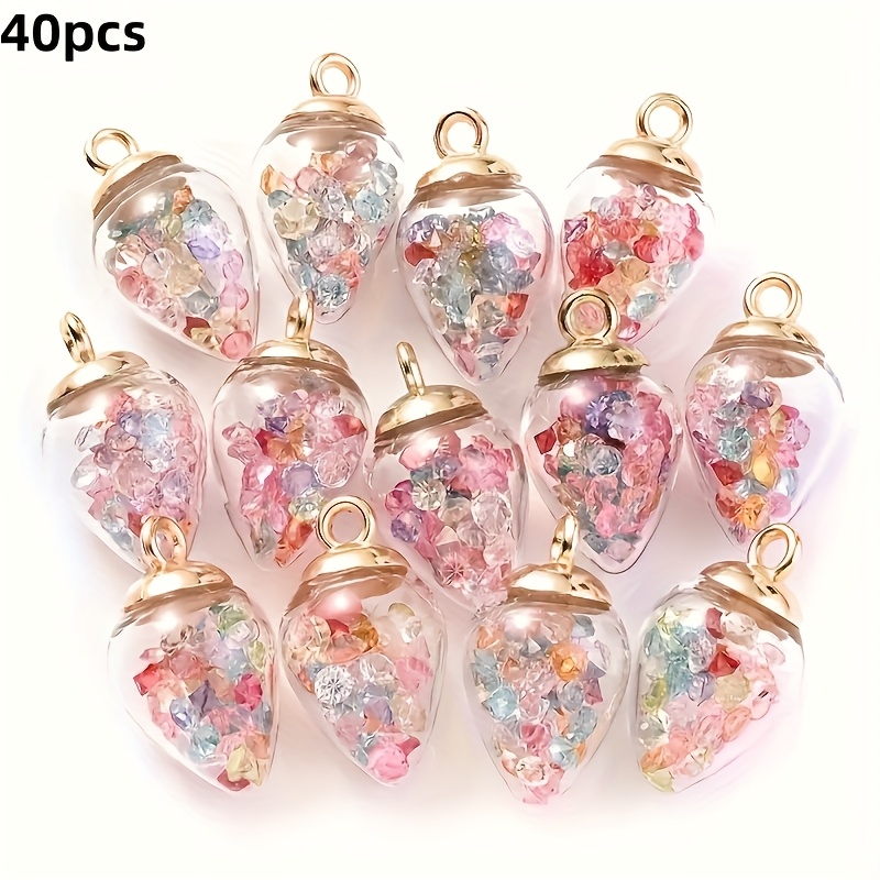 Image of 40pcs/20pcs Transparent -the-dark Teardrop Glass Pendants With Glitter Filling - Multicolor Sparkling Beads, Suitable For , Bracelet Necklace Earring Keychain Accessories. Gift For . Christmas, Craft