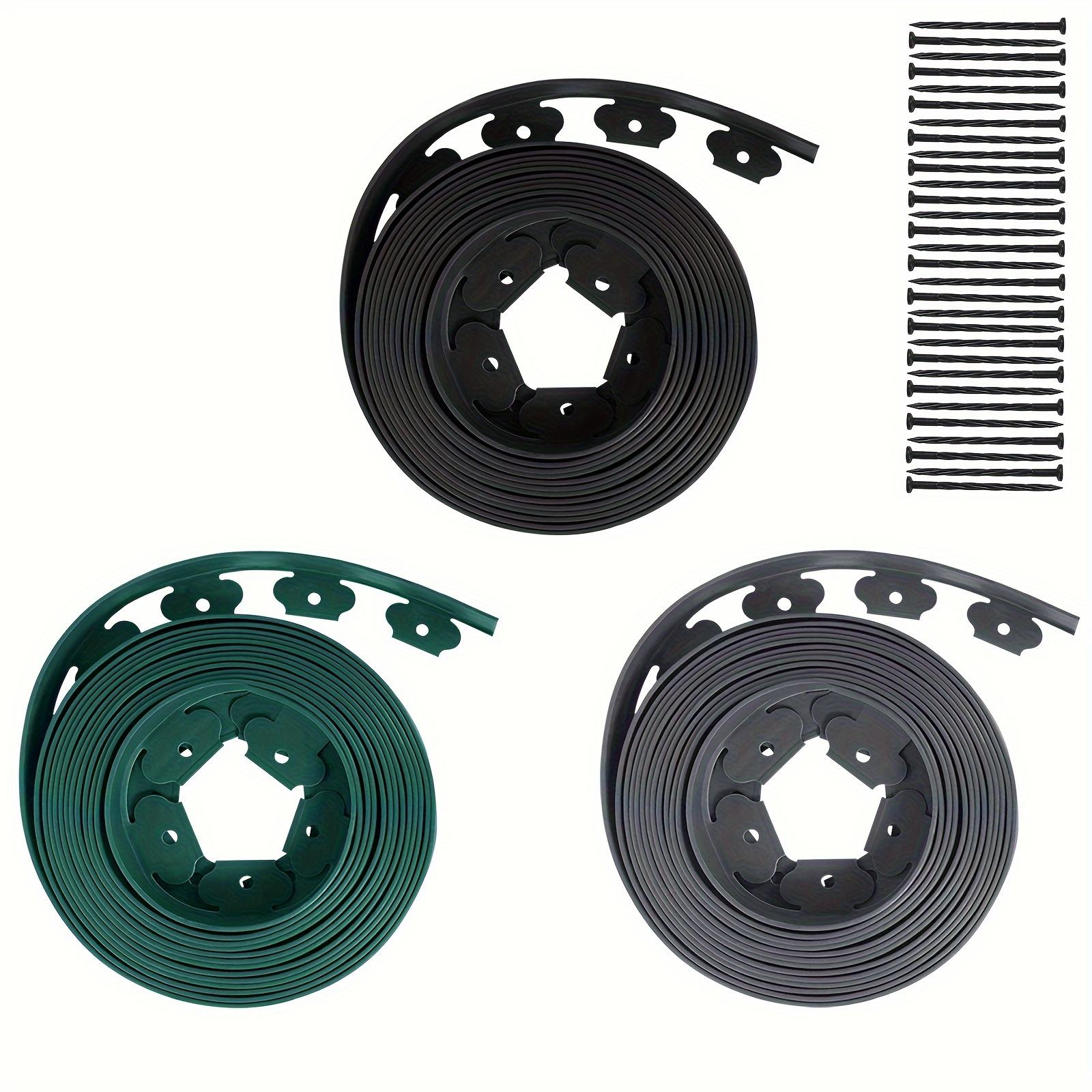 

10m Flexible Lawn Edging With 30 Ground, Black/green/grey, Plastic Flower Bed Edging, Garden Fence, Anchors Plastic Lawn Edging, Flower Bed Border, Lawn Border, Garden Decorative